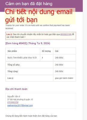 Các hình thức mua hàng 8 chi tiết đơn hàng trong email