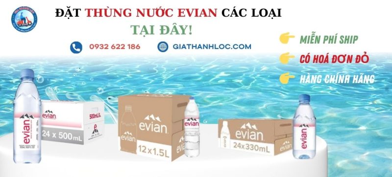Thùng Nước Uống Đóng Chai (350ml – 500ml – 1.5L – 5L) 6 Các loại thùng nước Evian tại Gia Thành Lộc
